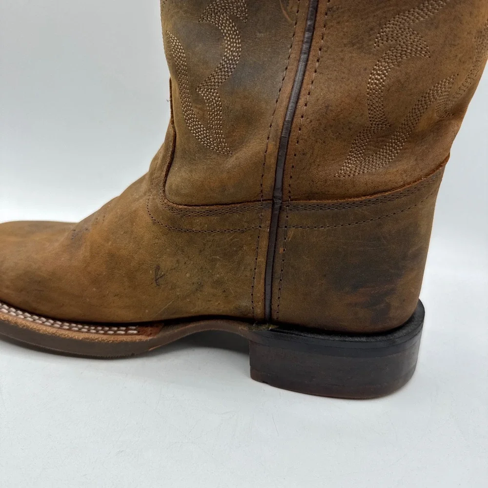 Cody James Western Leather Square Toe Boots Kids 3.0 D Brown Stitched Distressed